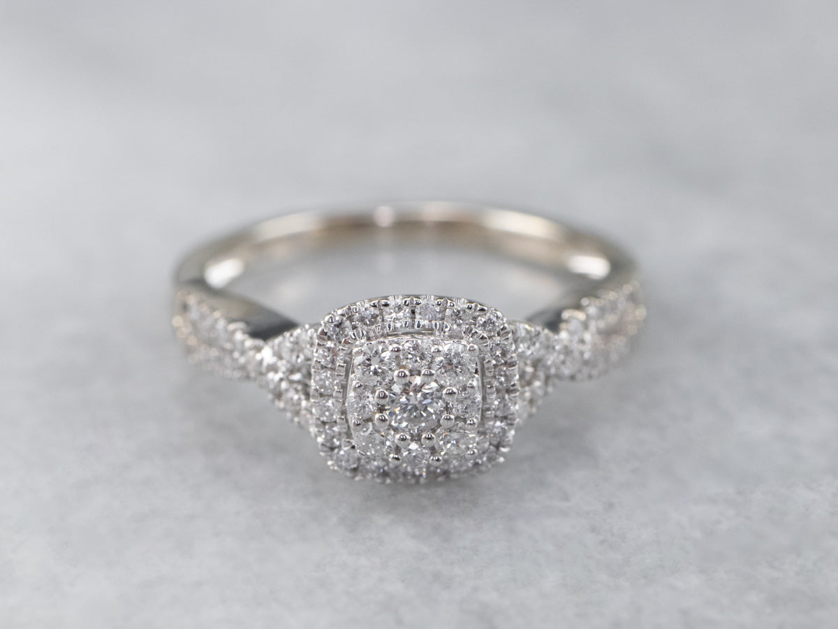 Modern Diamond Cluster Halo Engagement Ring