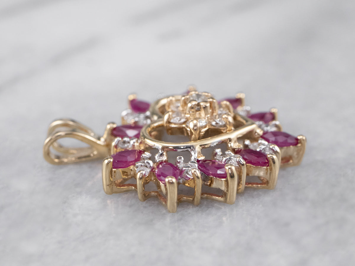Floral Diamond and Ruby Heart Pendant
