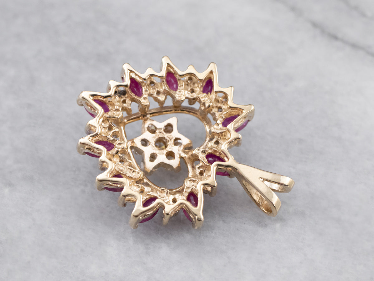 Floral Diamond and Ruby Heart Pendant