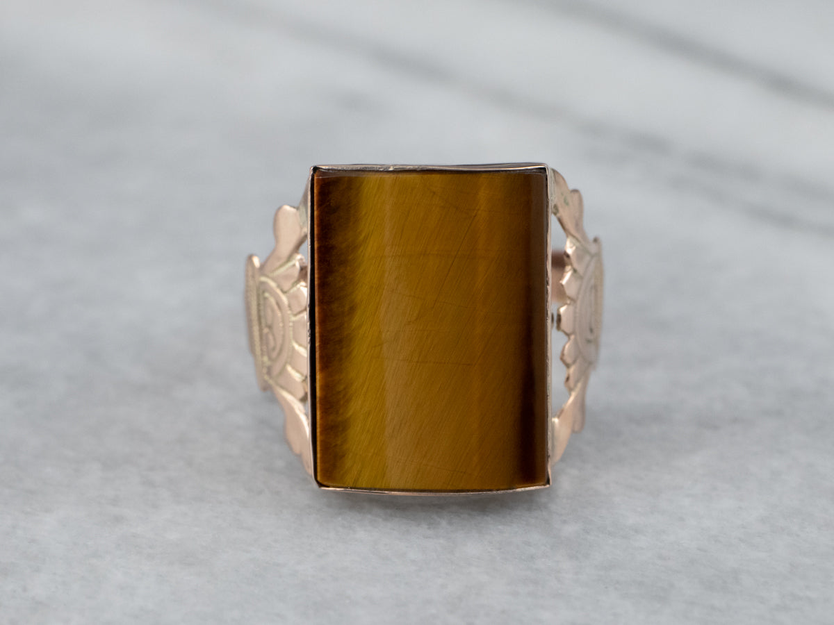 Unisex Victorian Gold Tiger's Eye Ring