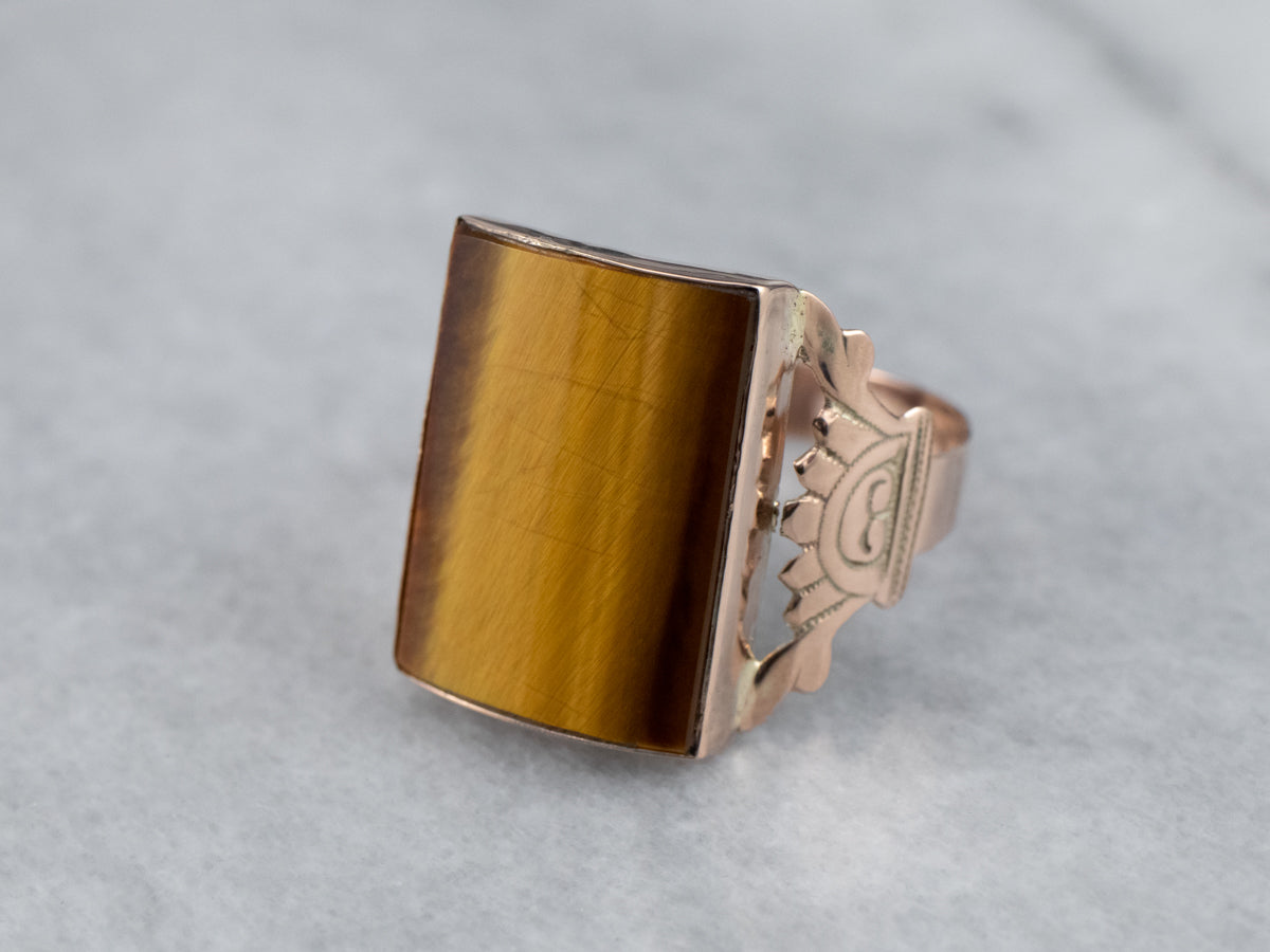 Unisex Victorian Gold Tiger's Eye Ring