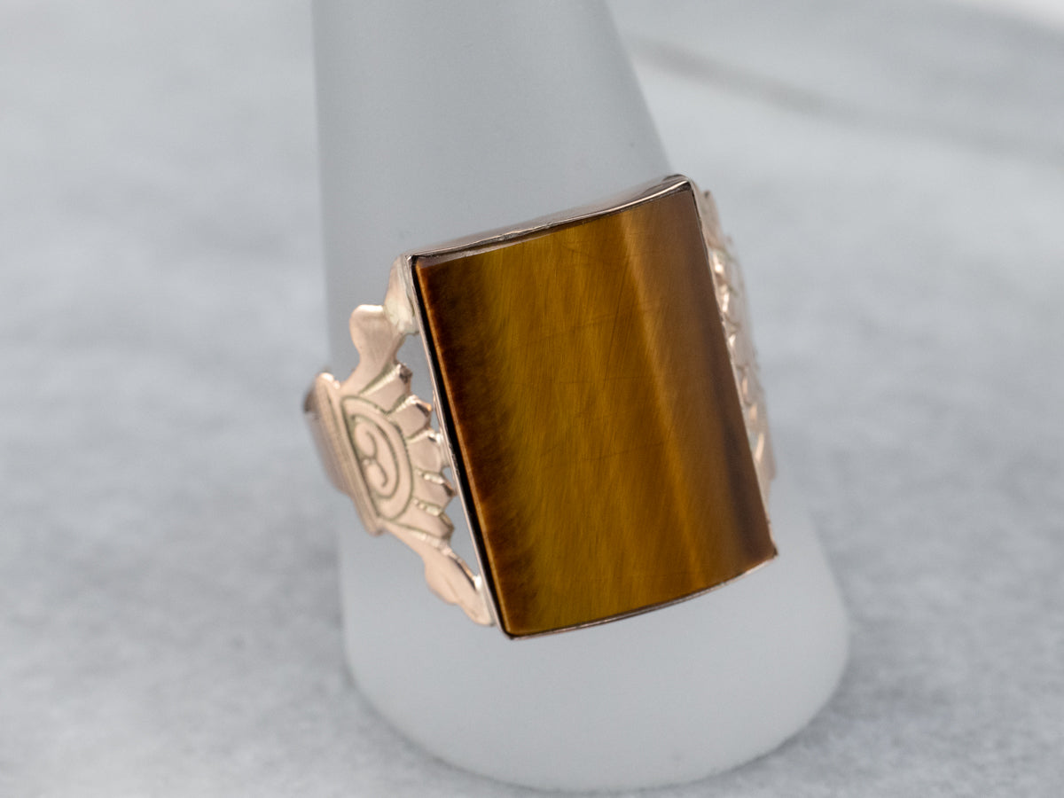 Unisex Victorian Gold Tiger's Eye Ring