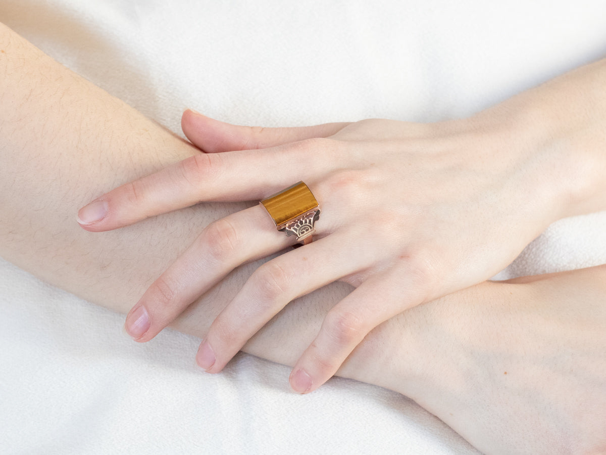 Unisex Victorian Gold Tiger's Eye Ring