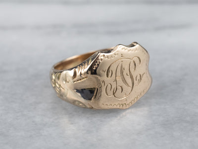 Victorian Shield Signet Ring With Original "AL" Monogram