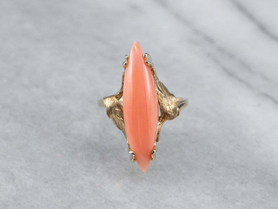Mid Century Coral Dinner Ring
