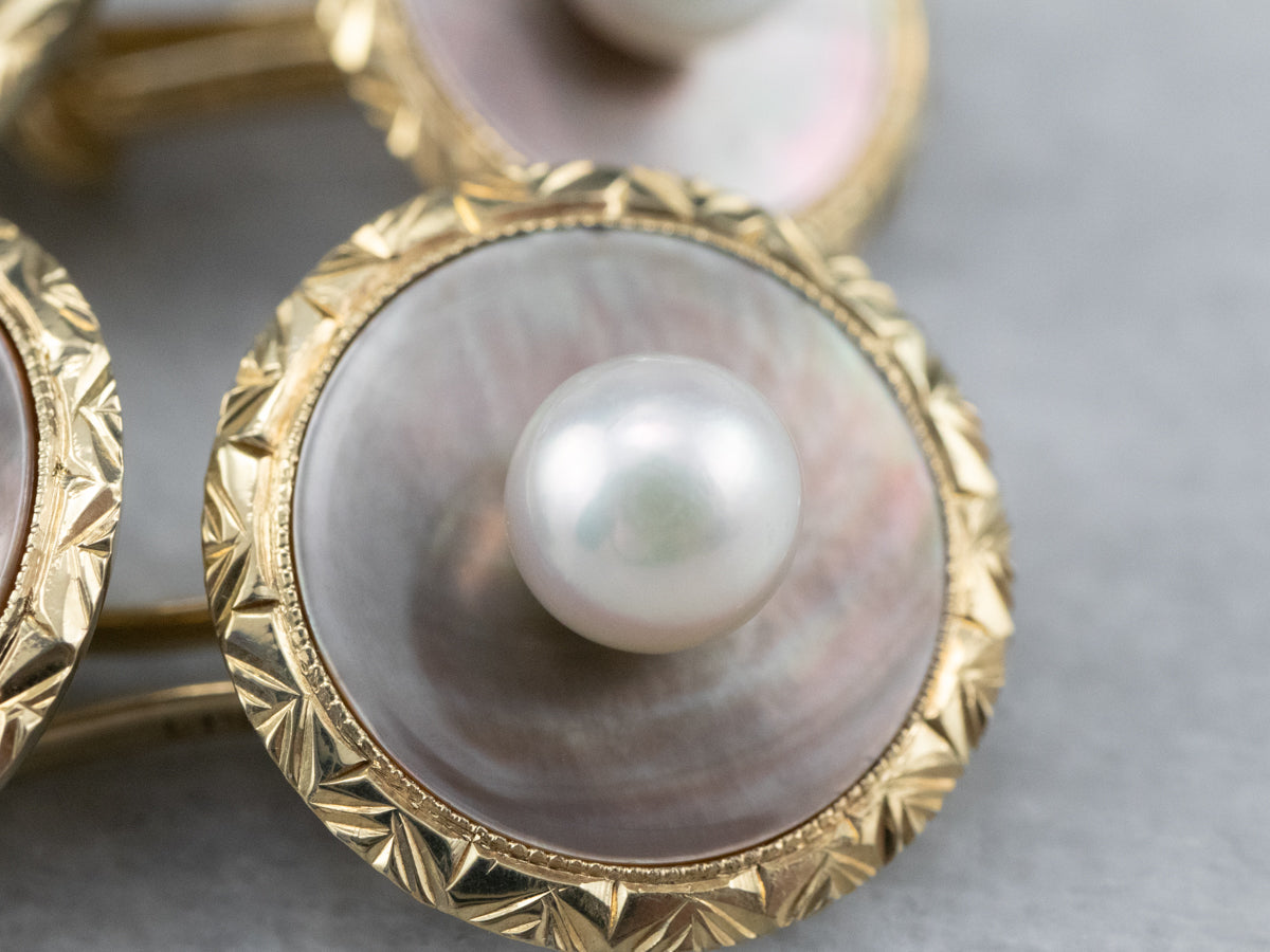 Vintage Mother of Pearl and Seed Pearl Cufflinks