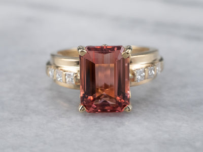 Gold Pink Tourmaline and Diamond Ring