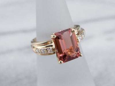 Gold Pink Tourmaline and Diamond Ring