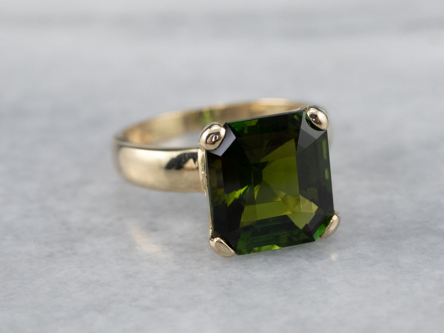 Gold Green Tourmaline Solitaire Ring