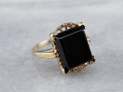 Scalloped Gold Vintage Black Onyx Ring