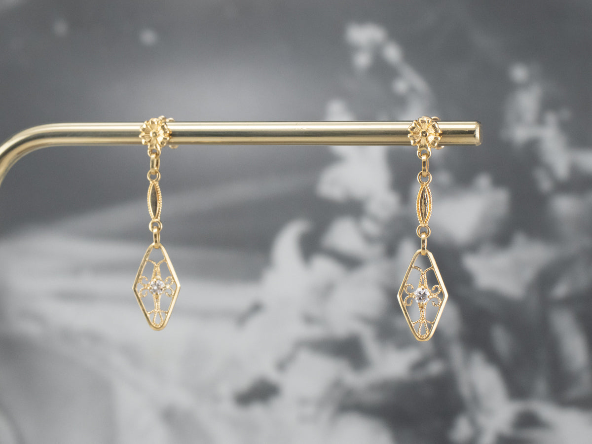 Floral Diamond Filigree Drop Earrings