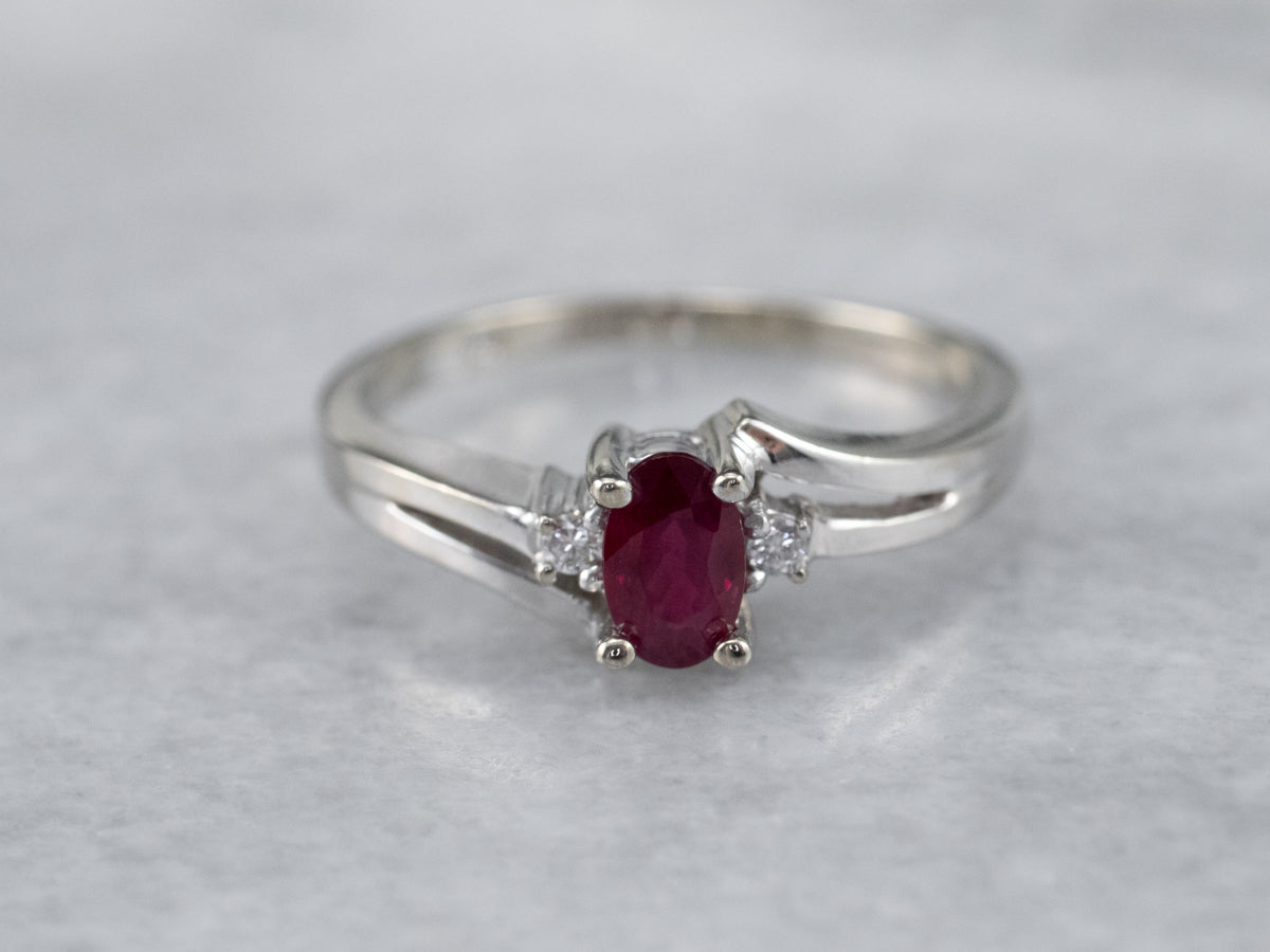 Pretty Ruby and Diamond Bypass Ring