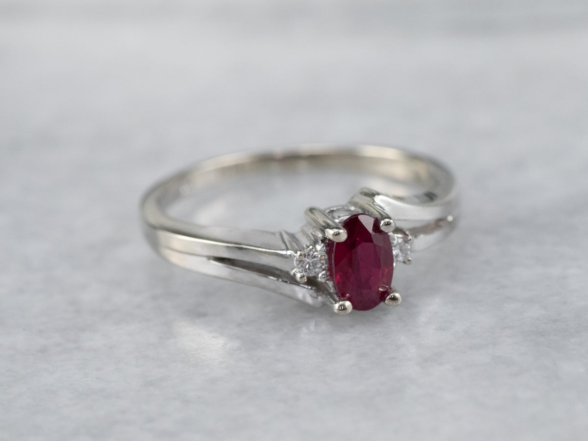 Pretty Ruby and Diamond Bypass Ring