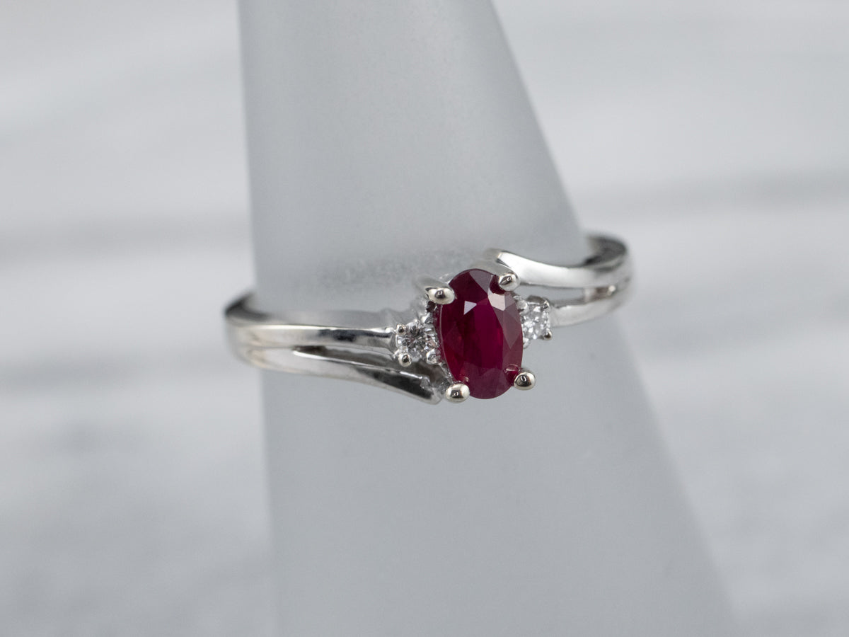 Pretty Ruby and Diamond Bypass Ring