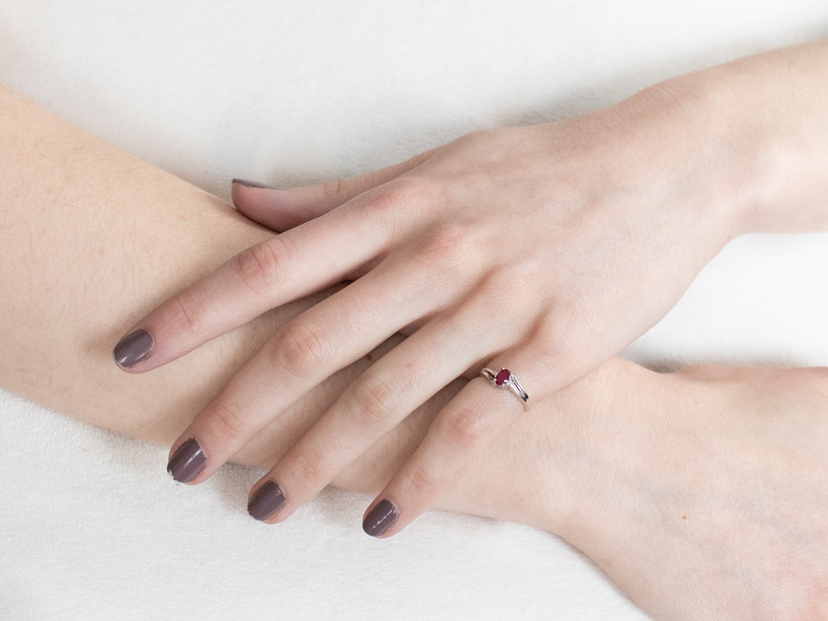 Pretty Ruby and Diamond Bypass Ring