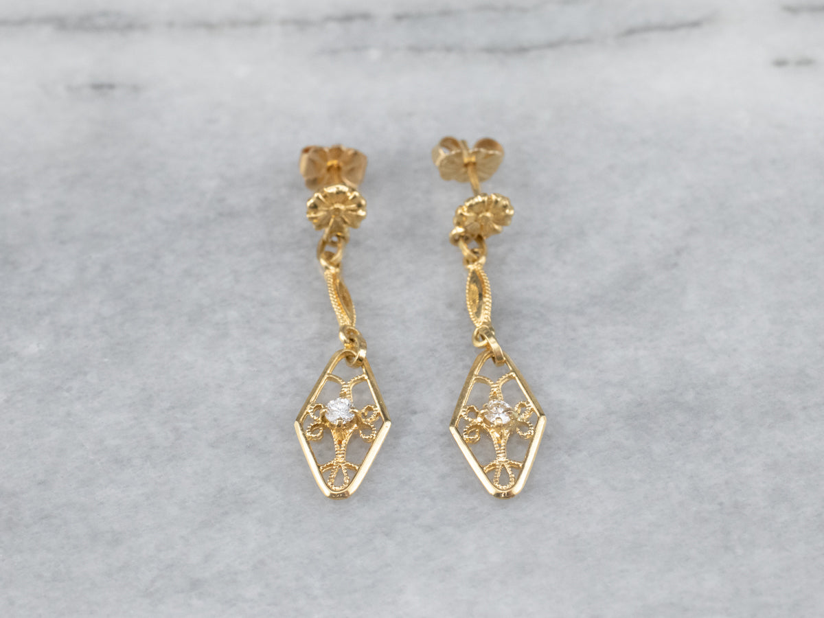 Floral Diamond Filigree Drop Earrings