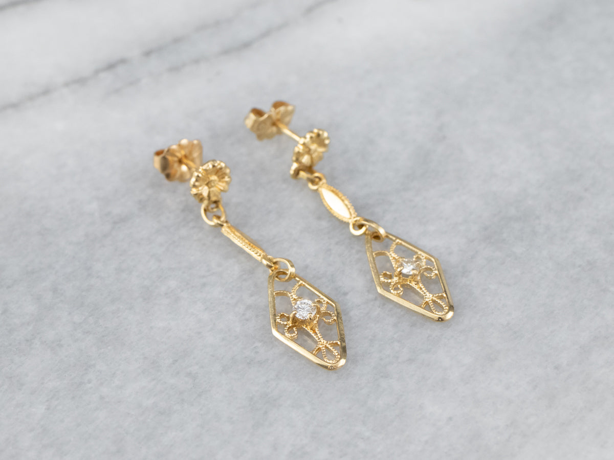 Floral Diamond Filigree Drop Earrings