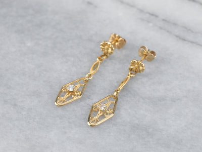 Floral Diamond Filigree Drop Earrings
