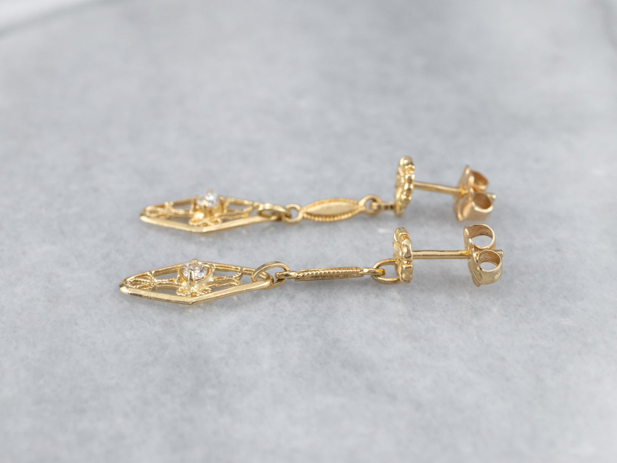 Floral Diamond Filigree Drop Earrings