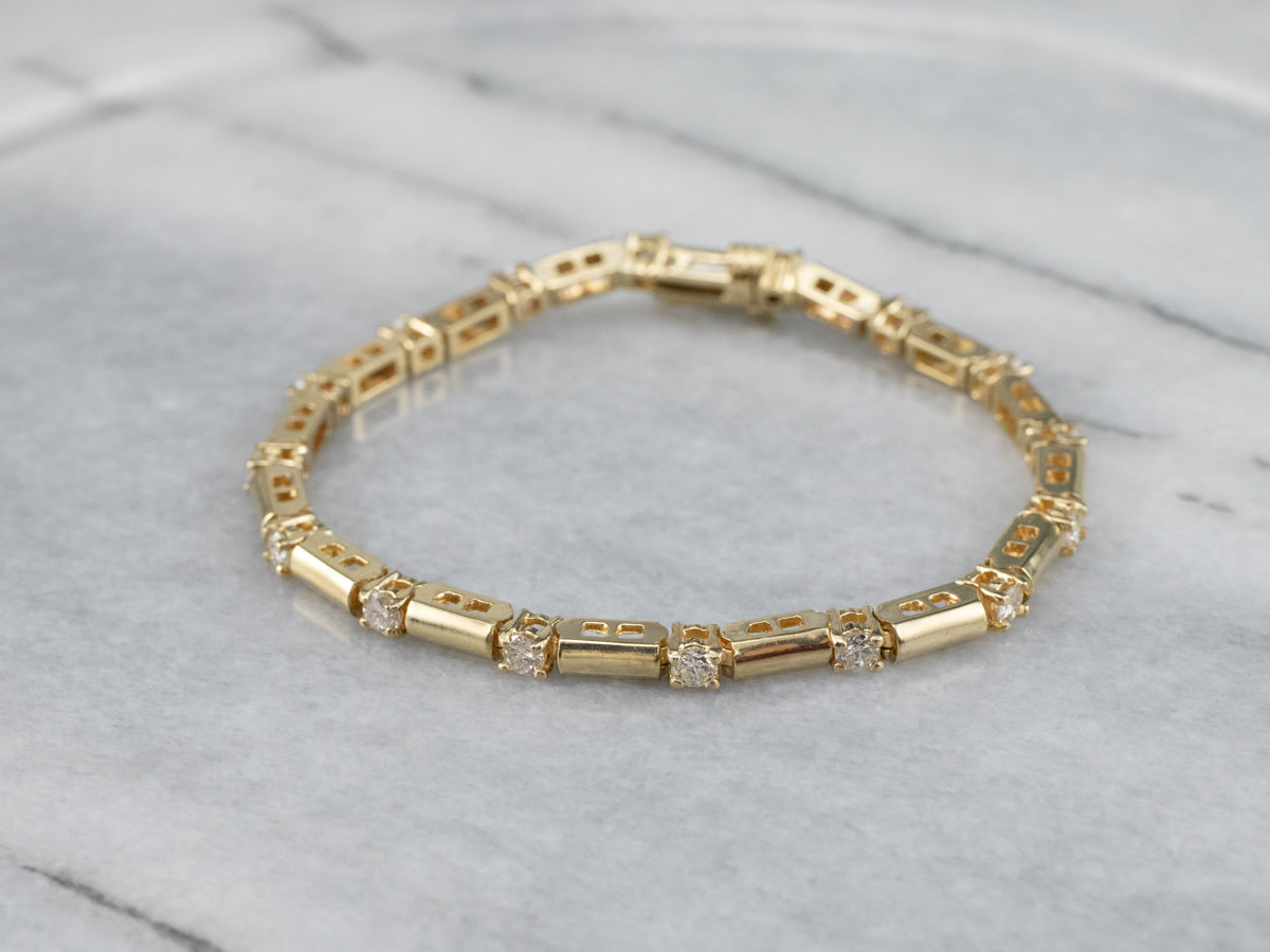 Gold Bar and Diamond Tennis Bracelet
