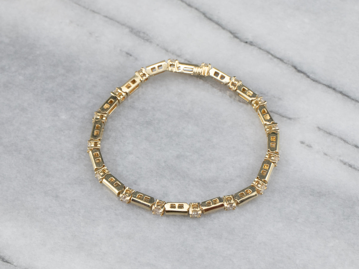 Gold Bar and Diamond Tennis Bracelet