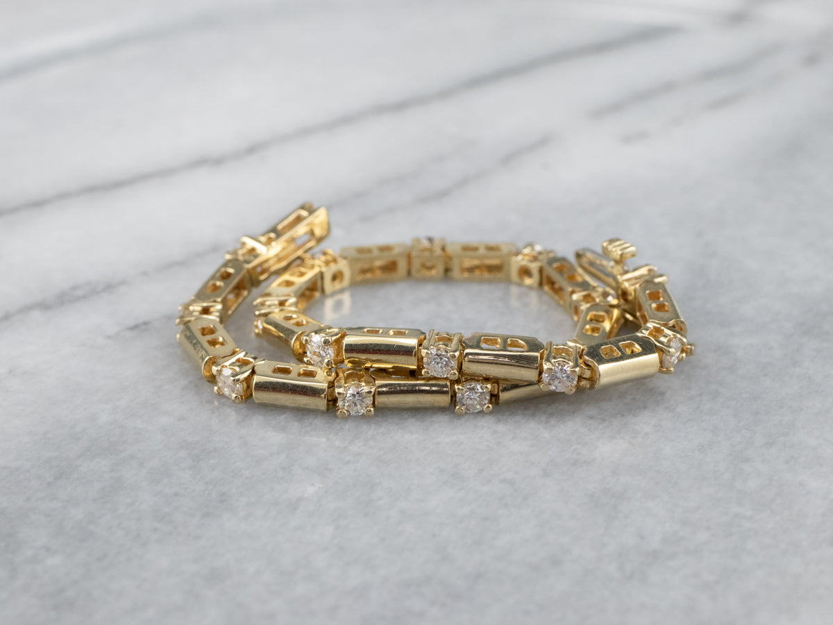Gold Bar and Diamond Tennis Bracelet