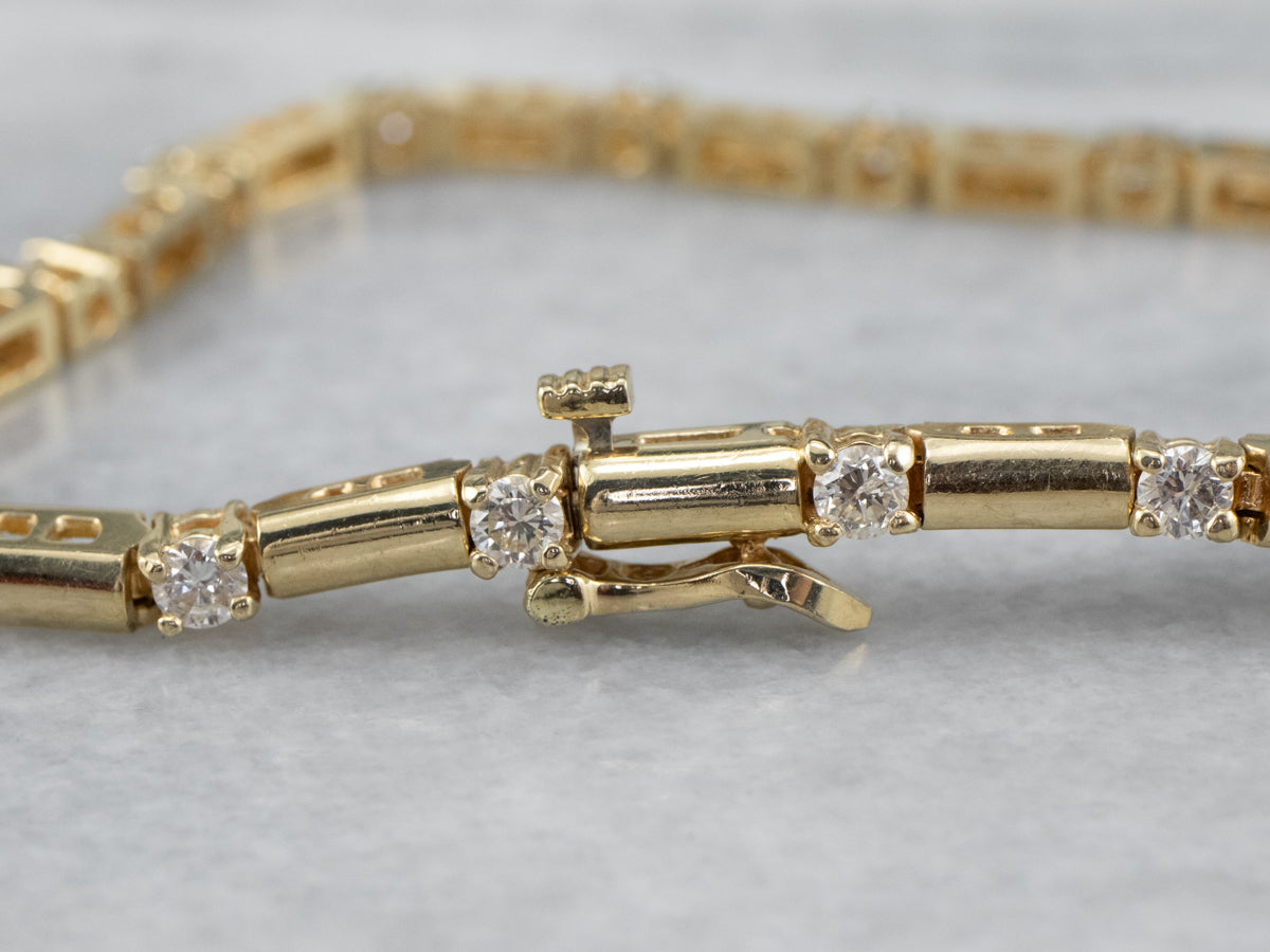 Gold Bar and Diamond Tennis Bracelet
