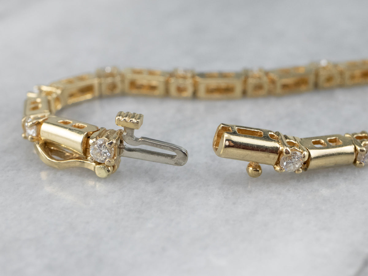 Gold Bar and Diamond Tennis Bracelet