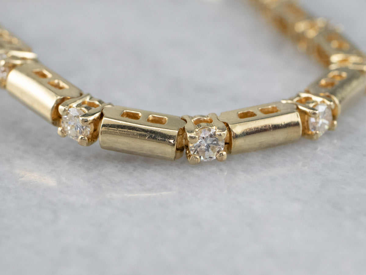 Gold Bar and Diamond Tennis Bracelet
