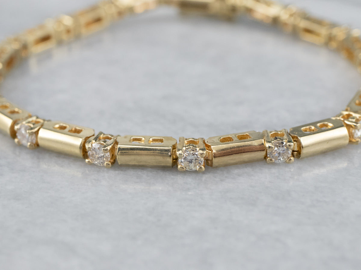 Gold Bar and Diamond Tennis Bracelet