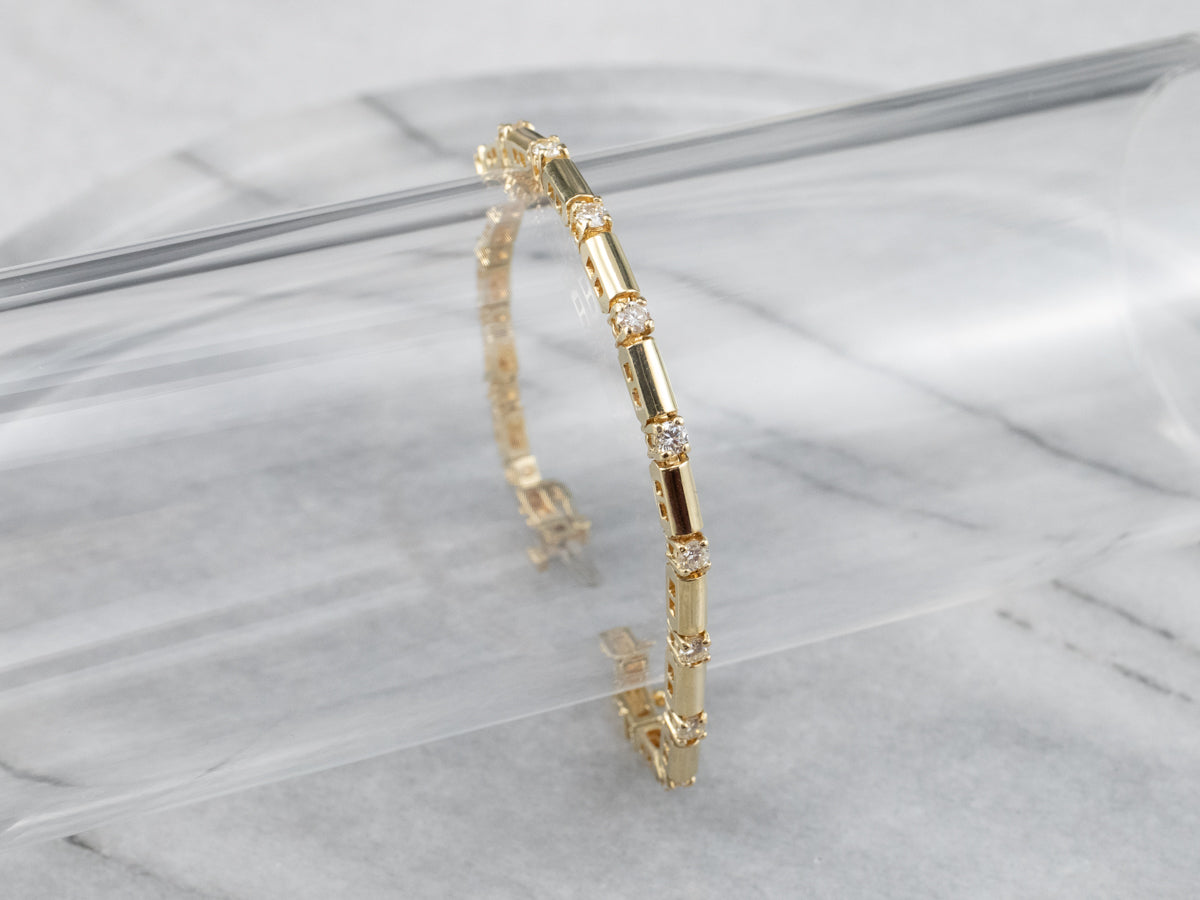 Gold Bar and Diamond Tennis Bracelet