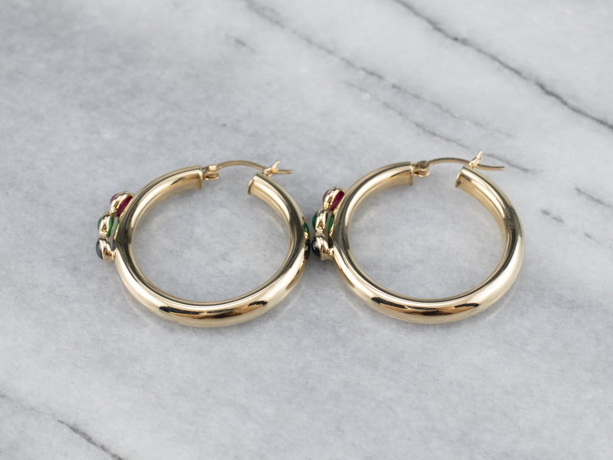 Pendientes de aro de ónix verde rubí y zafiro