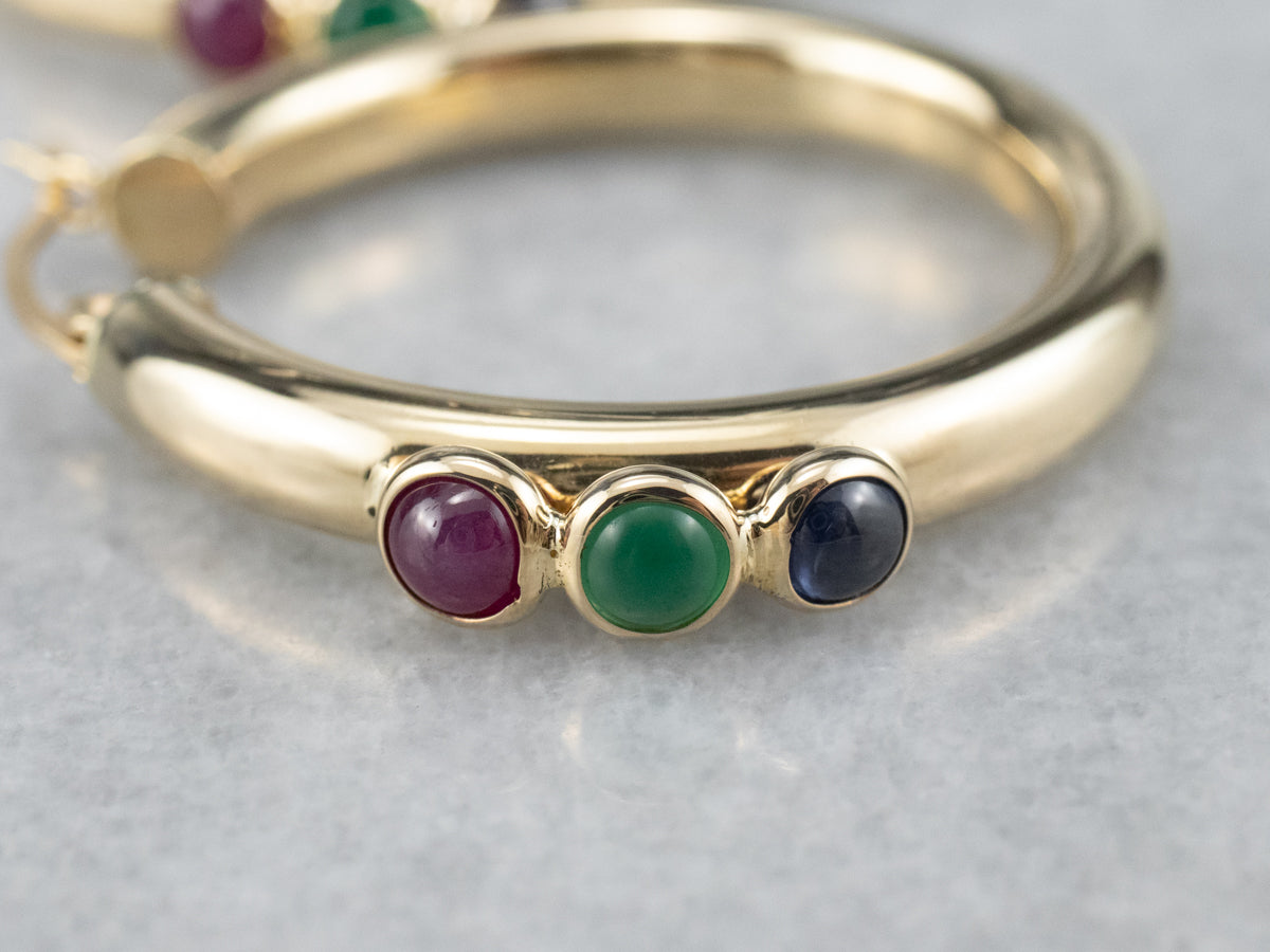 Pendientes de aro de ónix verde rubí y zafiro