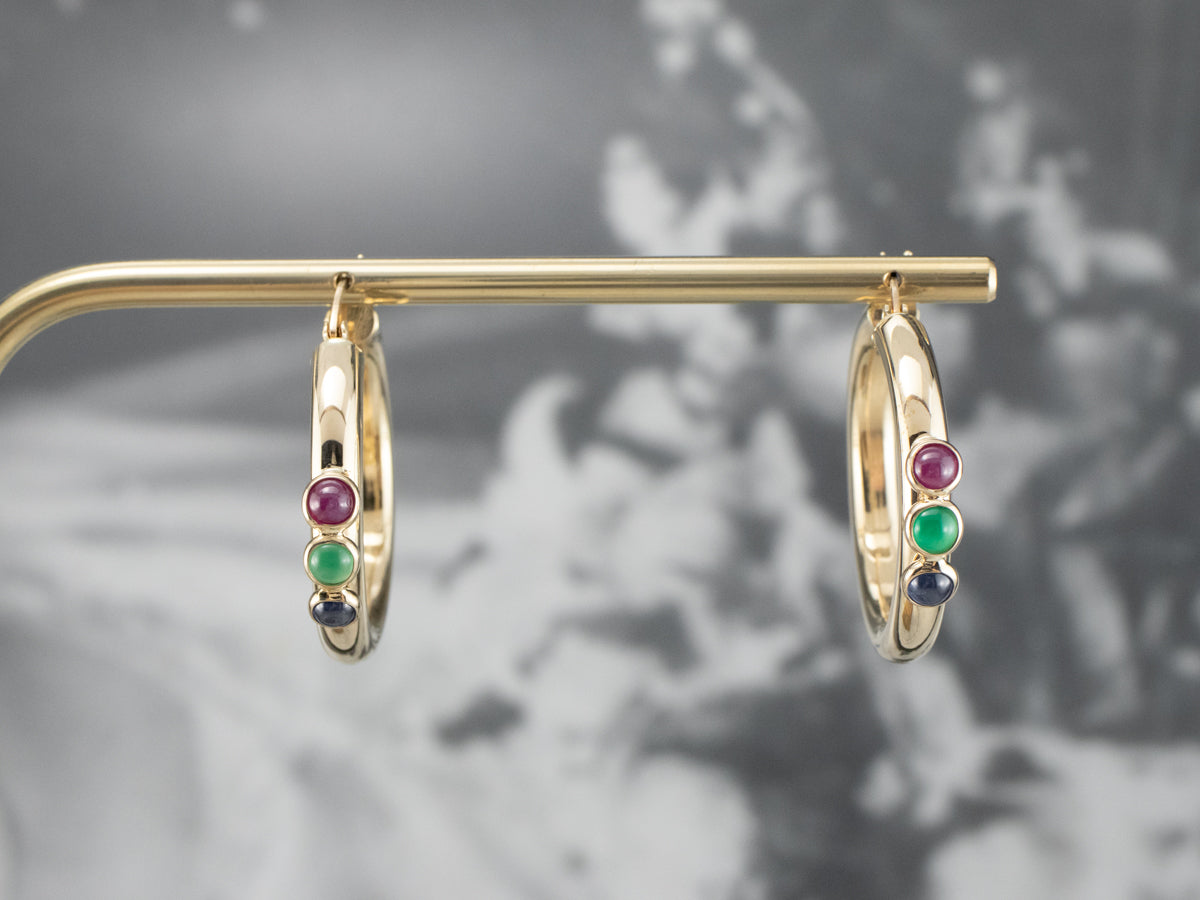 Pendientes de aro de ónix verde rubí y zafiro