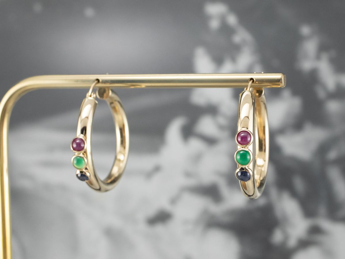 Pendientes de aro de ónix verde rubí y zafiro