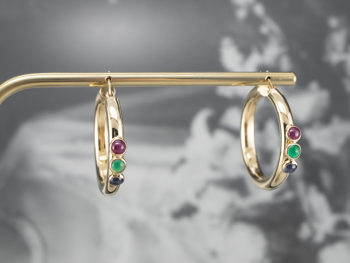 Pendientes de aro de ónix verde rubí y zafiro