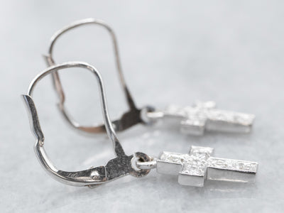 Sparkling Diamond Cross Drop Earrings