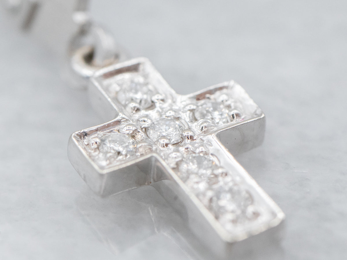 Sparkling Diamond Cross Drop Earrings