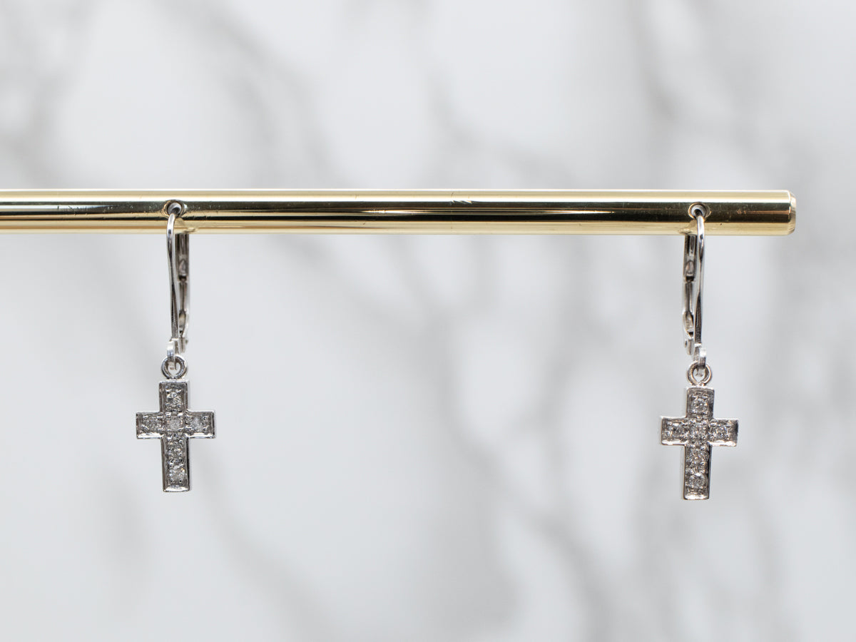 Sparkling Diamond Cross Drop Earrings
