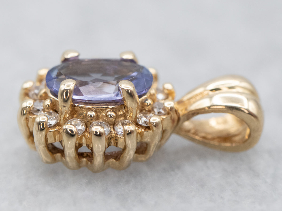 Tanzanite and Diamond Halo Pendant