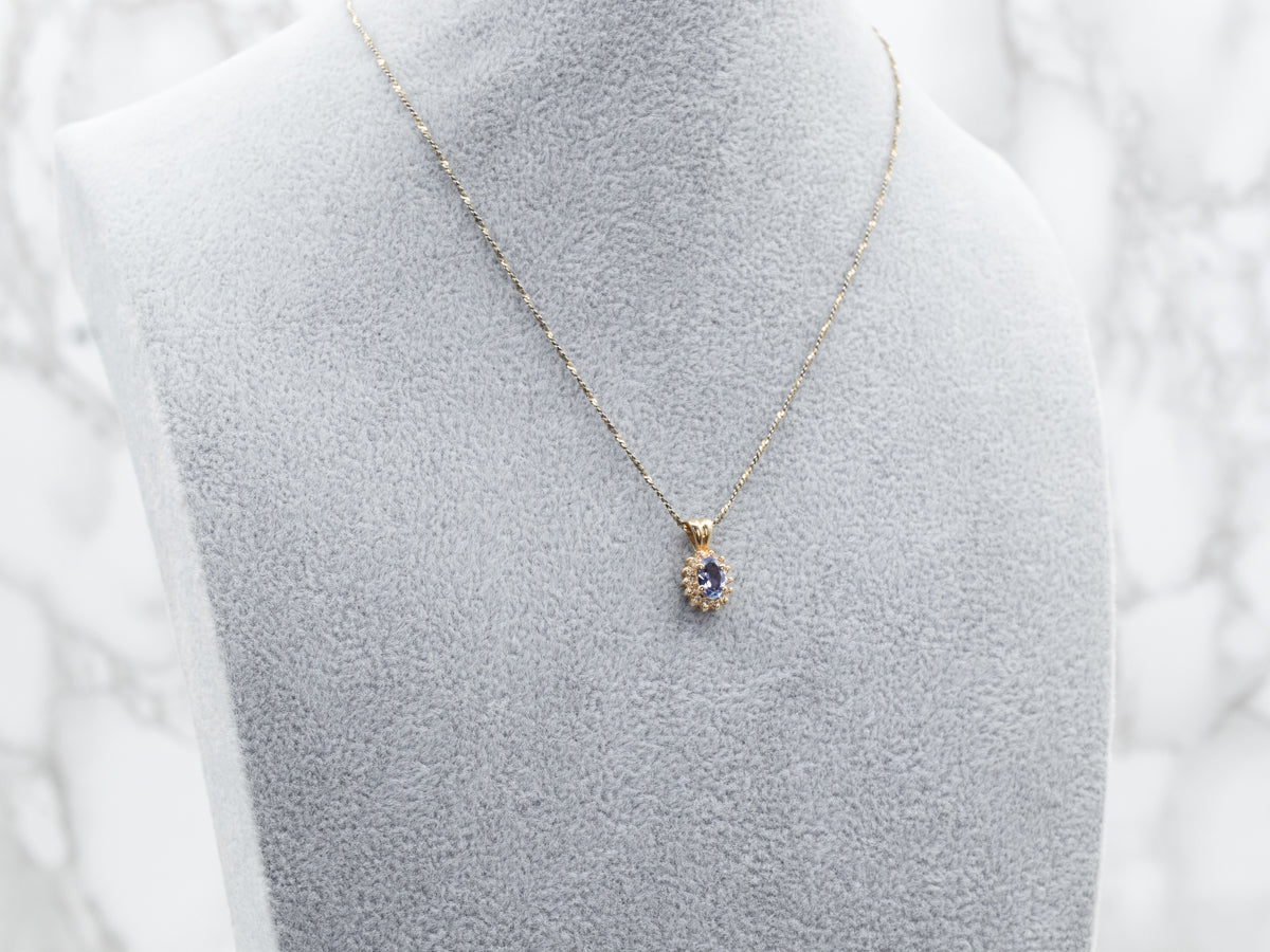 Tanzanite and Diamond Halo Pendant