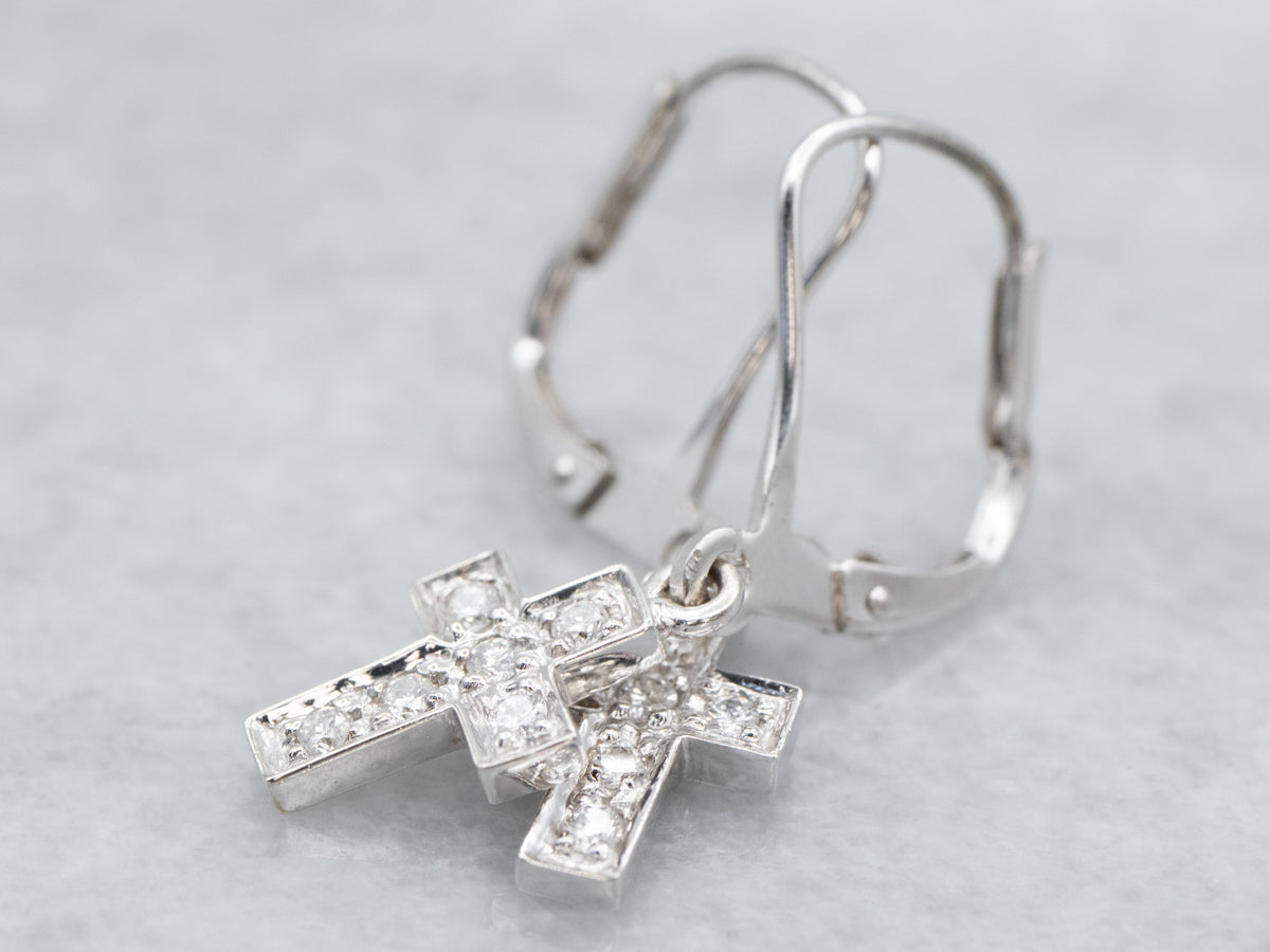 Sparkling Diamond Cross Drop Earrings