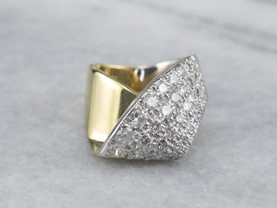 Two Tone Gold Diamond Statement Ring