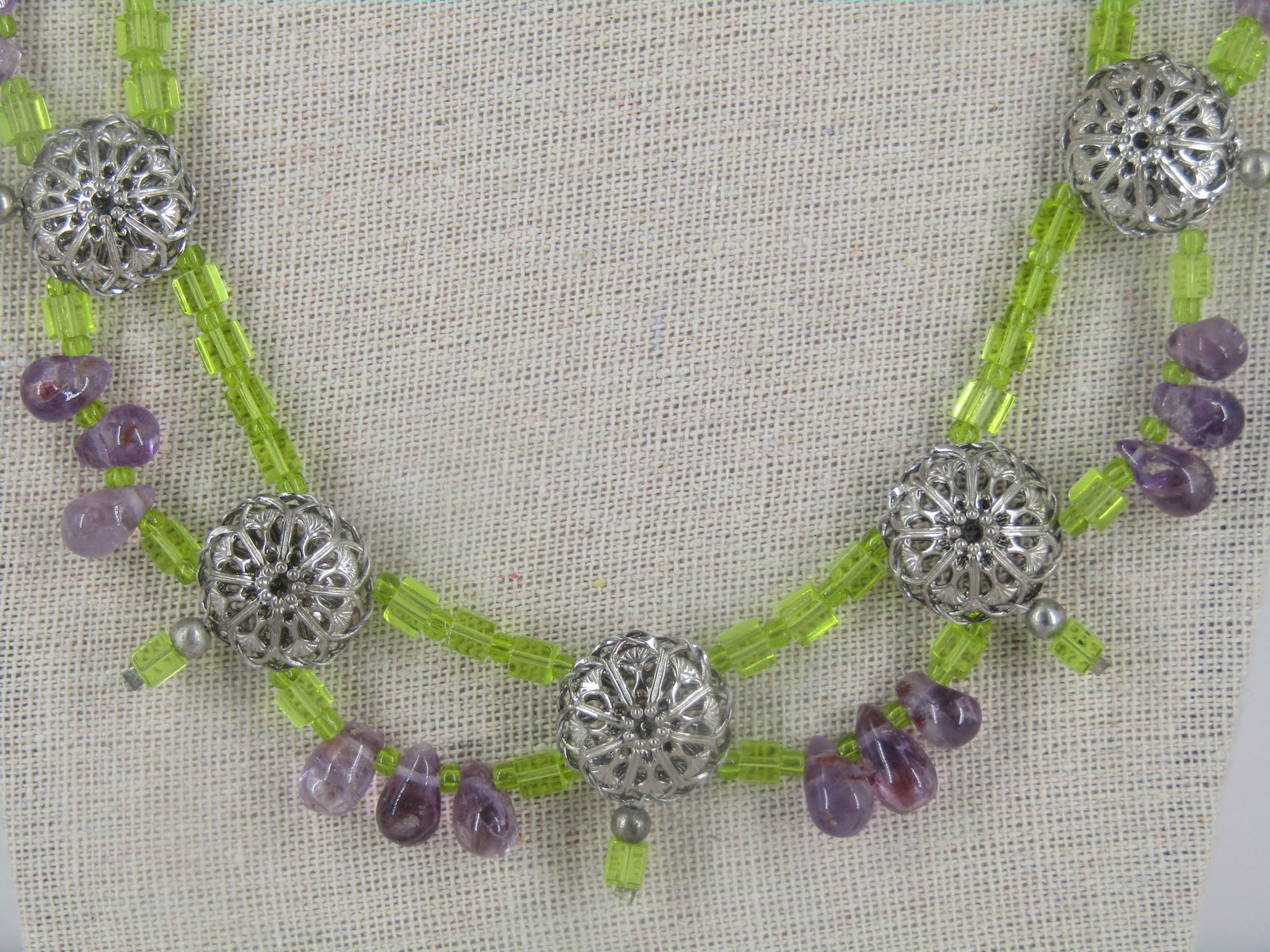 Peridot and Amethyst Beaded Double Strand Necklace
