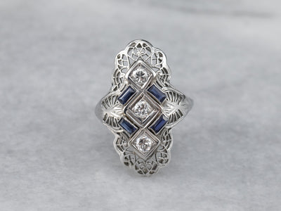 Art Deco Diamond and Synthetic Sapphire Ring