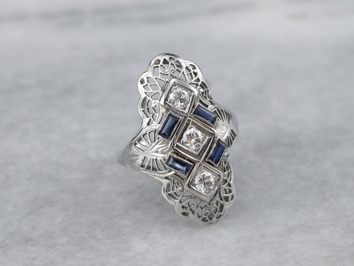 Art Deco Diamond and Synthetic Sapphire Ring