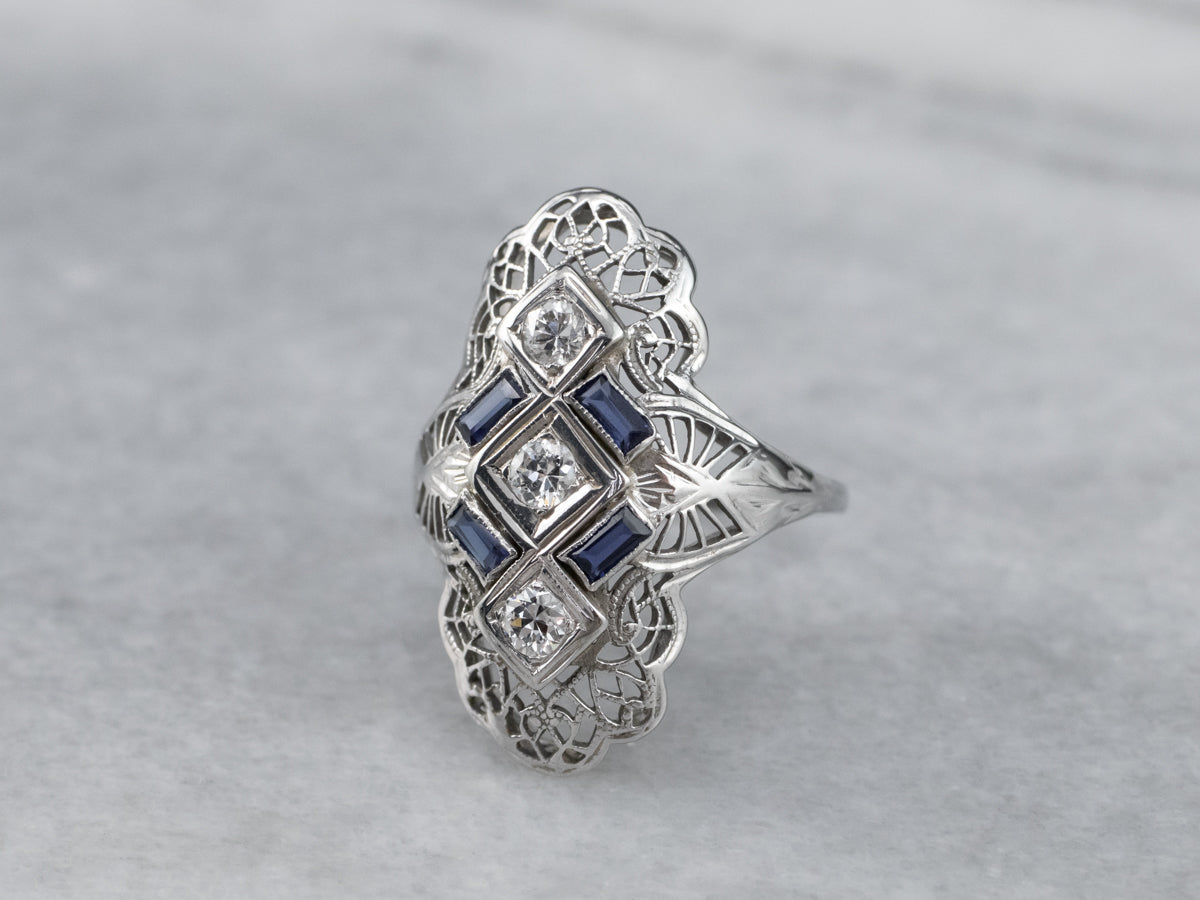 Art Deco Diamond and Synthetic Sapphire Ring