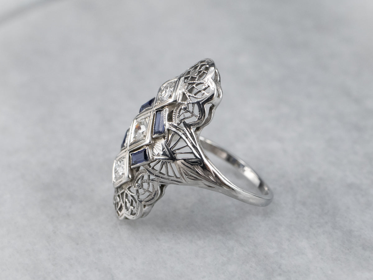 Art Deco Diamond and Synthetic Sapphire Ring