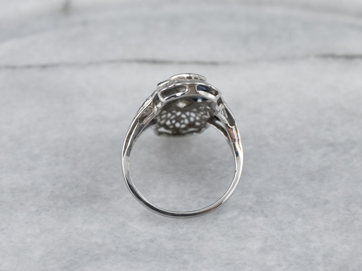 Art Deco Diamond and Synthetic Sapphire Ring