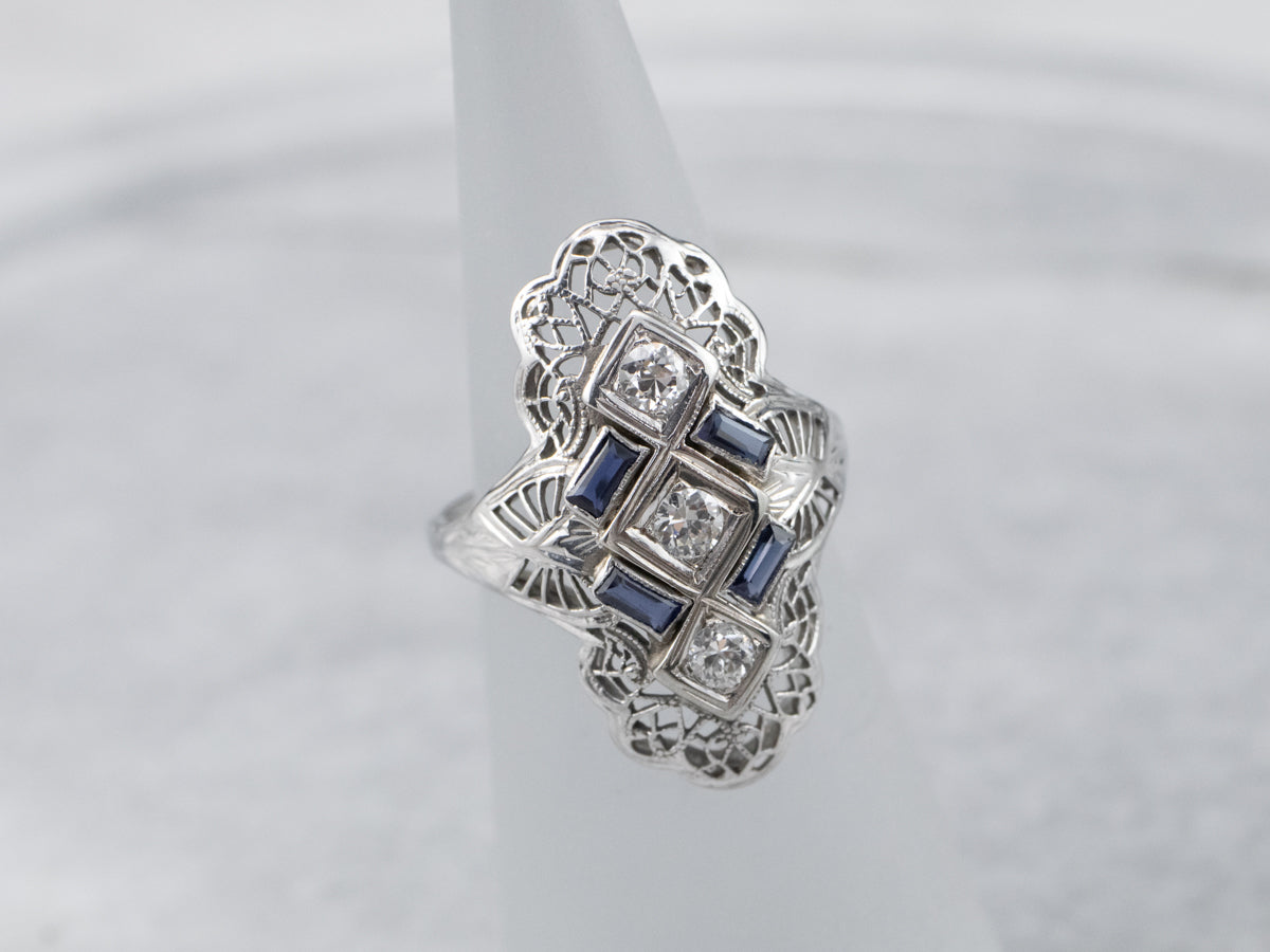 Art Deco Diamond and Synthetic Sapphire Ring